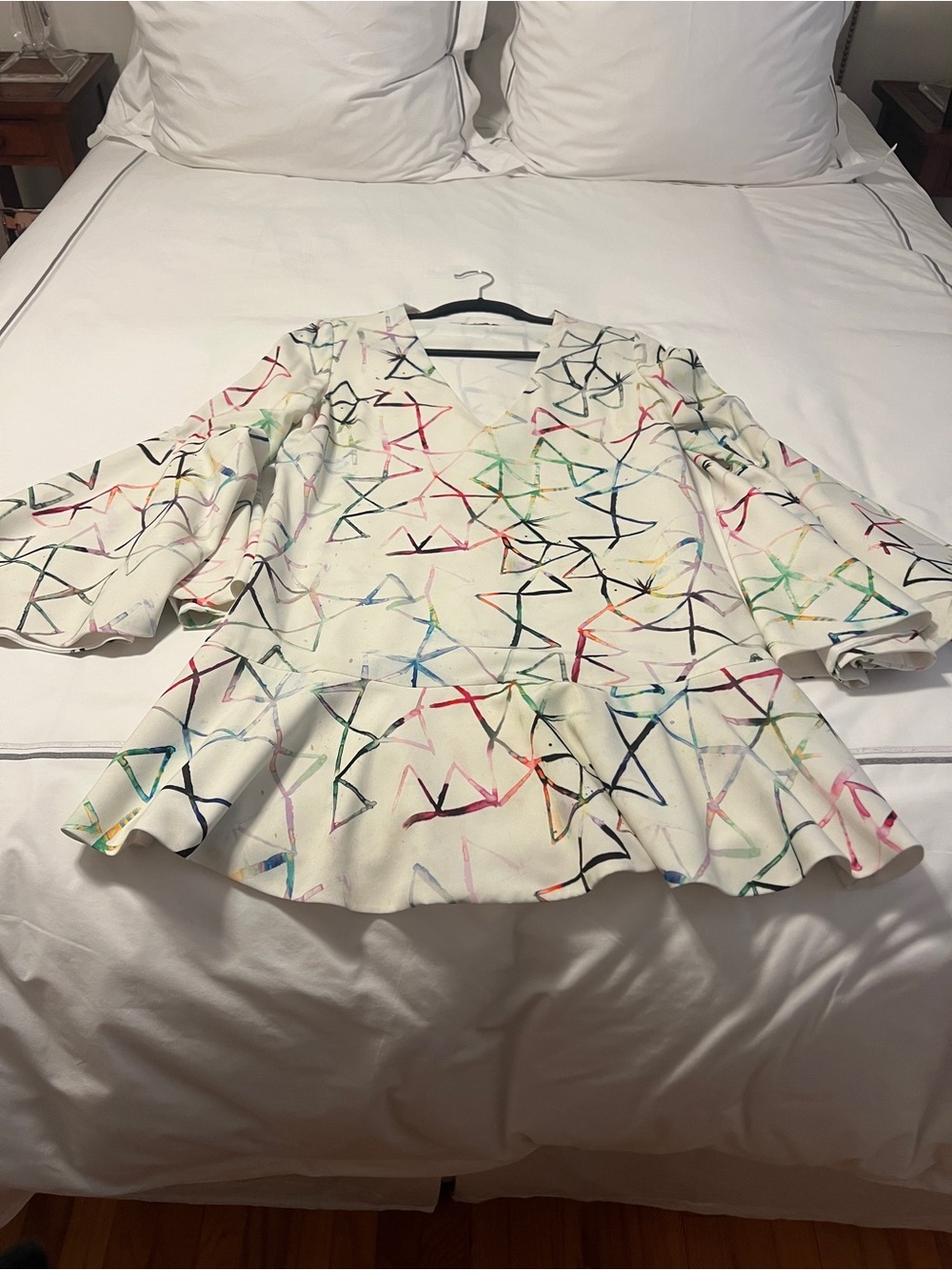 Alexis White Multicolor Abstract Peplum V-Neck Top